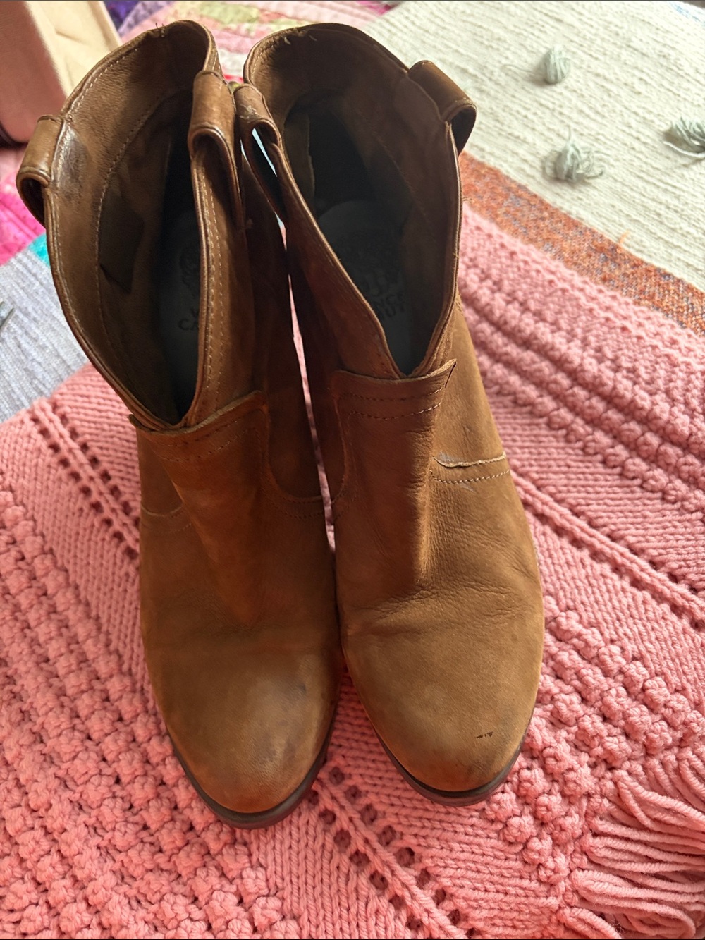 Vince Camuto Cognac Brown Leather Ankle Booties